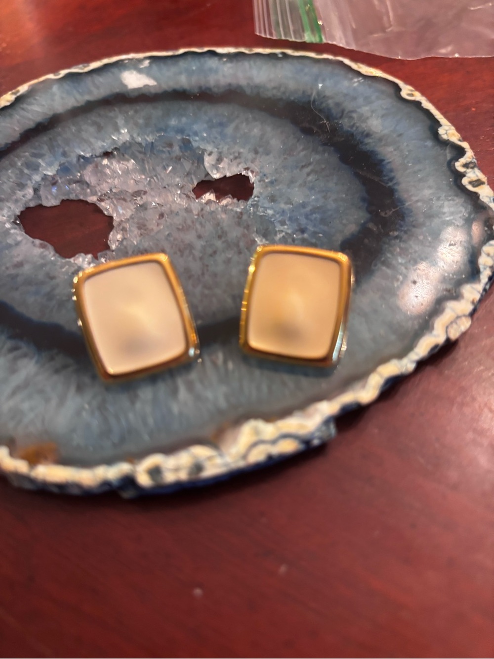 Monet Gold-Trim Cream Square Stud Earrings